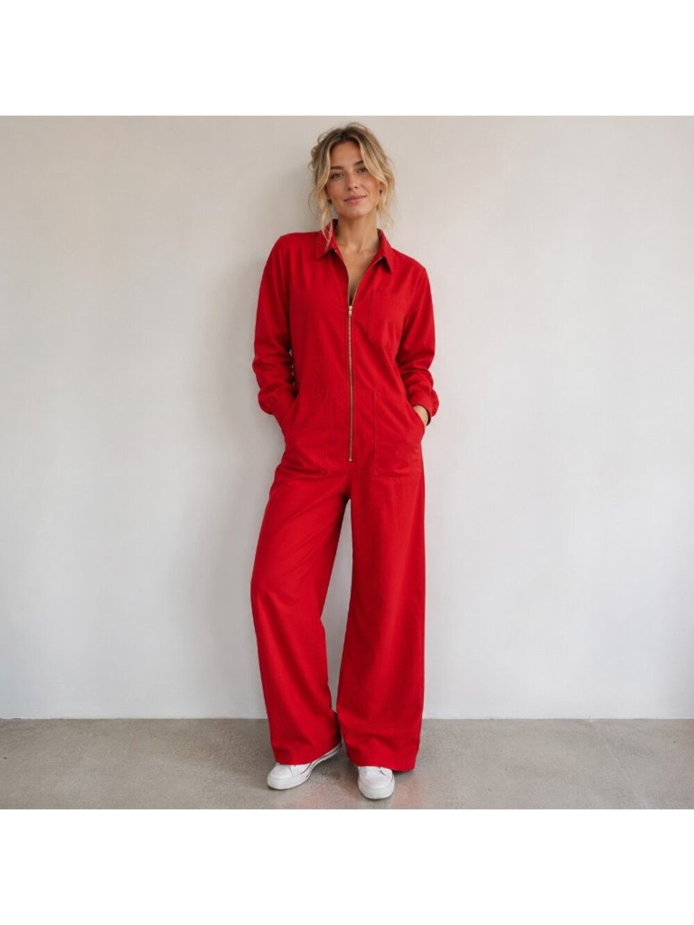 Red Sky Red Canvas Zip Closure Jumpsuit Boiler Suit S